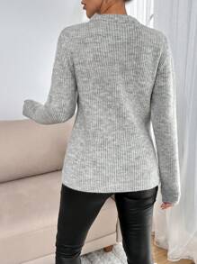 SHEIN Tall Tall Casual Contrast Color Cross Cord Placement Rib Knit Sweater With Slit,Jumper,Cream Jumper,Jumpers For Women,Jumpers,Black Jumper,Womens Jumper,White Jumper,Women's Jumper,Women's Jumpers,Winter Clothes Bow Clothes Sweater For Women