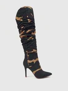 CUCCOO SZL Women's Fashion Camo High-Heel Tall Boots Christmas Fall