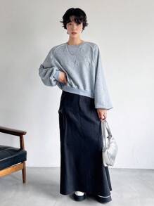 FRIFUL Women's Solid Color Pocket Casual A-Line Skirt - Green - View 2