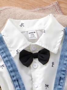 Summer New Baby Boy Gentleman Short Sleeve Shirt And Cool Denim Shorts Set - Blue and White - View 6