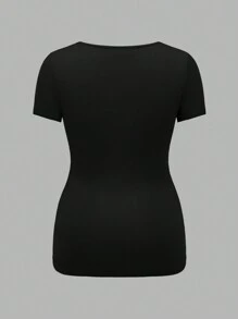 SHEIN 3 piezas/set de tops de verano ajustados de manga corta con cuello cuadrado en negro, blanco y gris para maternidad - Rojo - Ver 5