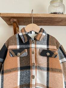 年轻女孩宽松格子羊毛休闲夹克 - 彩色 - 查看 3