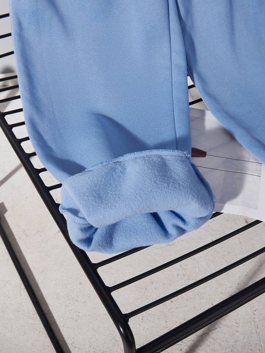 SHEIN 2pcs Teen Boys' Casual Navy Blue English Smiling Face & UFO Print