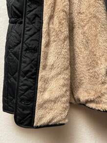 SHEIN Frenchy Áo khoác đệm tay dài cài nút phía trước cỡ lớn có thể điều chỉnh eo, có thể đảo ngược, cho mùa đông - màu đen - Xem 9