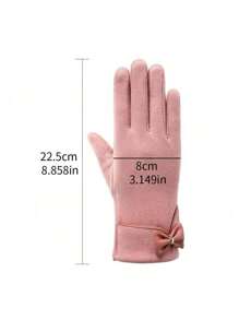 Cute Fashionable Women's Deerskin Knitted Touch Screen Gloves With Thermal Lined, Autumn& Winter, Warm & Windproof Bow Valentine's Day - Black - View 3