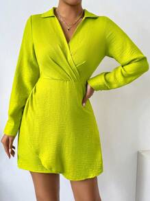 Chiquease Women's Solid Color Shirt Collar Long Sleeve Dress