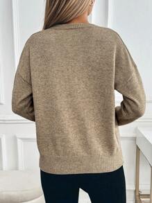 SHEIN LUNE Fashionable Loose Casual V-Neck Sweater For Women - Khaki - View 2