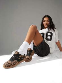 SHUZIA 畅销女款仿德国运动鞋复古系带圆头绒面豹纹运动鞋——狂野、时尚、百搭日常 - 彩色 - 查看 6