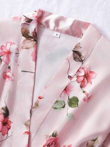 LuxeNights 5pcs Women's Floral Print Faux Silk Pajama Set, Elegant Fall Clothes