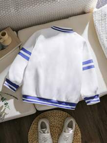 SHEIN Toddler Girls' College Style Purple & White Patchwork Baseball Jacket, Casual & Versatile