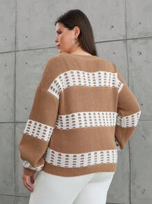 RueChic Cardigan de talla grande con bloques de color y botones para el otoño