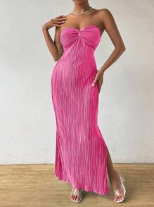 RosyDaze Vestido elegante sin tirantes con pliegues para mujeres, conjunto de mujer de verano estilo maxi