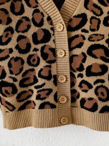 SHEIN Babygirl 秋冬时尚豹纹撞色长袖开衫 - 棕色 - 查看 11