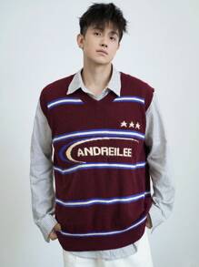 DAZY Men's Summer Letter Knit Vest Fall,Winter - Burgundy - View 7