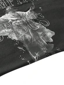 Manfinity VCAY 男士加大休闲耶稣印花落肩宽松 T 恤，夏季，图案 T 恤 - 黑色 - 查看 5