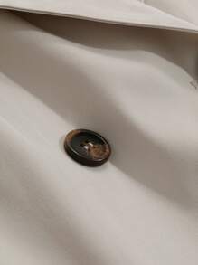 FRIFUL 女士纯色双排扣长款休闲风衣女夹克，秋季女装背心 - 米色 - 查看 8