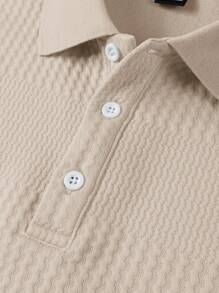 Manfinity Homme Áo thun polo tay dài cổ điển đơn sắc dành cho nam, mùa xuân và mùa hè, dành cho mùa thu - Màu be - Xem 5