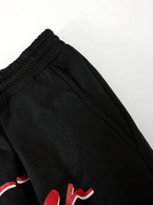 Manfinity Homme Hooded Sweatshirt And Pants Set, Men 2 Pieces Sweatsuit, Men Hoodie And Jogger Set, Men Black 2 Pieces Outfit, Men Matching Set, Fall Clothes - Black - View 8