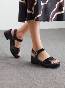 CUCCOO BIZCHIC Women's Fashion Black Square Toe Rhinestone Buckle Casual Sandals Christmas