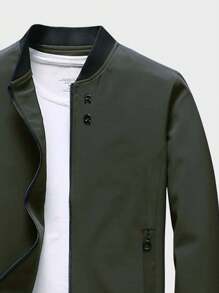 Manfinity Homme Men Zip Up Bomber Jacket - Army Green - View 4
