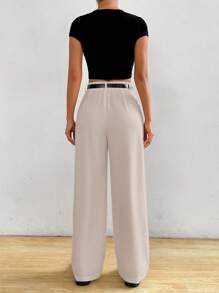 SHEIN EZwear Women Solid Color Toothpick Straight Loose Casual Trousers - Apricot - View 2