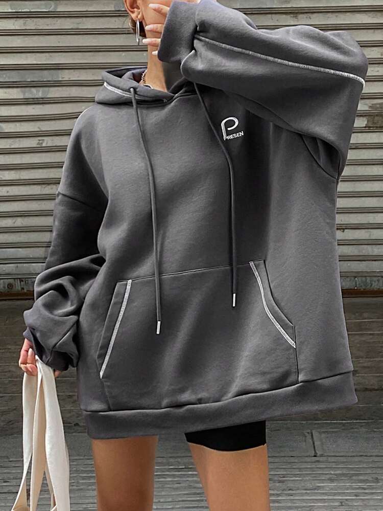 Sudadera De Manga Larga Con Capucha Y Cordón Para