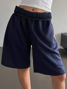 DAZY 夏季彩邊側縫彈性腰短褲 - 藏蓝色 - 查看 7