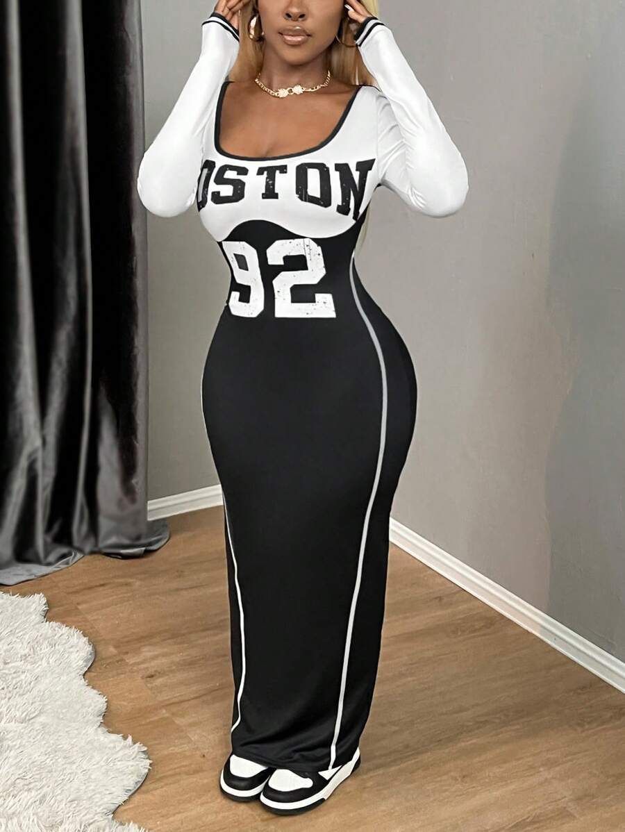 SHEIN SXY 都市时尚休闲长袖连帽衫女装，秋季女装 - 黑與白 - 查看 1