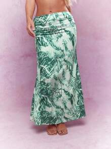 MISSGUIDED St. Patrick's Day Tropical Palm Print Maxi Skirt Flowy Long Irish-Themed Beach Party Casual Summer Holiday Floor Length Caribbean Resort Wear Christmas - Green - View 1
