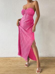 RosyDaze Vestido elegante sin tirantes con pliegues para mujeres, conjunto de mujer de verano estilo maxi