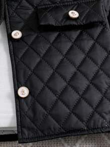 SHEIN 2pcs Teenage Girls Thicker Rhombus Pattern Long Sleeve Jacket And Skirt Casual Suit, Black Color, Autumn Winter New Arrival