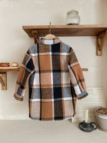 年轻女孩宽松格子羊毛休闲夹克 - 彩色 - 查看 5