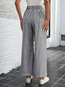 SHEIN LUNE 直筒黑白条纹休闲复古返校女教师工作裤，秋季