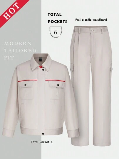 TaskEZ Women's Long Sleeve Utility Pocket Jacket And Trousers Work Uniform