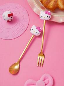 HELLO KITTY AND FRIENDS | SHEIN 3D Kitty Style Gold Spoon & Fork Set - Multicolor - View 1