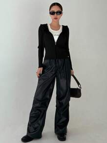 DAZY Women's Slim Solid Color Hooded Long Sleeve Cardigan,Long Sleeve Tops,Fall Clothes,Back To School Clothes Jacket - Black - View 5