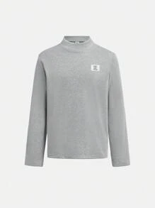 Áo thun giữ nhiệt dệt kim nửa cổ cao cho bé trai Tween, thích hợp đi làm, đi học, thường ngày, thể thao, thu đông - Xám - Xem 1