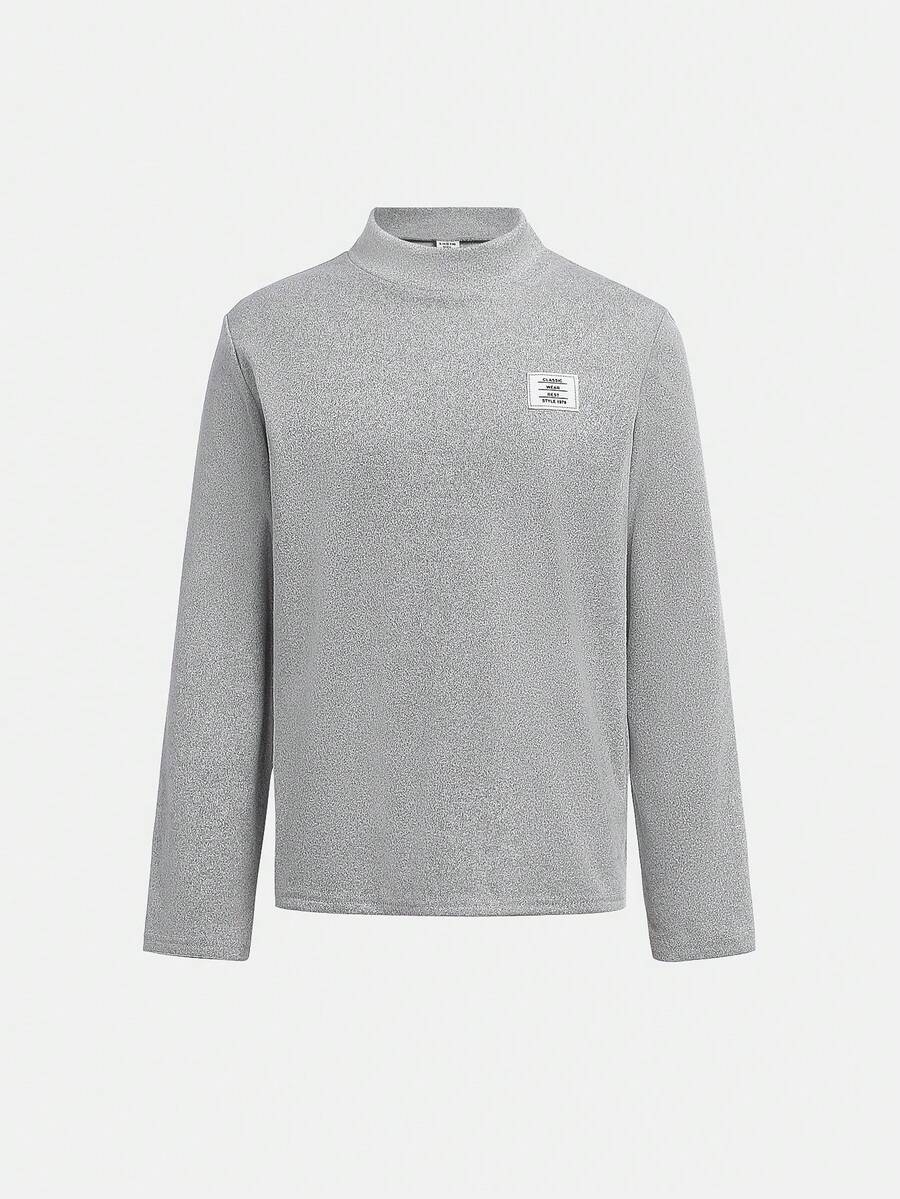 Áo thun giữ nhiệt dệt kim nửa cổ cao cho bé trai Tween, thích hợp đi làm, đi học, thường ngày, thể thao, thu đông - Xám - Xem 1