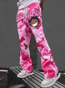 PAVTROS Manfinity Streetrush Men's Pink Fun Camouflage Cartoon Figure Graphic Hip Hop Flared Cropped Pants, Back To School, Going Out Long Sweatpants, For Husband, Boyfriend Gifts, For Rave - Multicolor - View 1