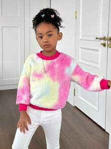 年轻女孩宽松圆领蓬松扎染图案运动衫 - 彩色 - 查看 6