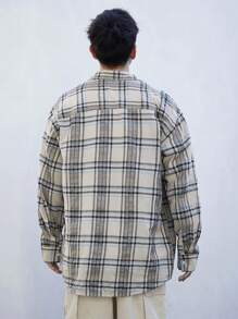 DAZY 秋季男士休闲格子口袋长袖衬衫 - 卡其色 - 查看 2