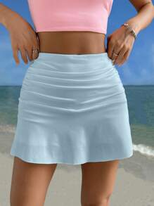 SHEIN EZwear Solid Ruched Ruffle Mini Hem - Blue - View 8