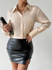 SHEIN Clasi Women's Shiny Satin Long Sleeve Blouse, Autumn