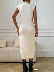 SHEIN LUNE 女式 V 领粗针织纹理无袖连衣裙和背心 - 彩色 - 查看 2