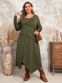 EMERY ROSE Robe d'automne mode confortable à col rond manches longues coupe ajustée - Vert - Voir 4