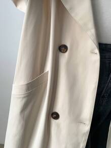 FRIFUL 女士纯色双排扣长款休闲风衣女夹克，秋季女装背心 - 米色 - 查看 7