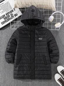 Mittellange gesteppte Jacke mit Kapuze für Tween-Jungen, Herbstbekleidung - Schwarz - Übersicht 5