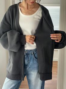 DAZY Women's Casual Loose Front Open Fleece Hooded Sweatshirt, Autumn/Winter,Fall Women Clothes Jacket - Dark Grey - View 9