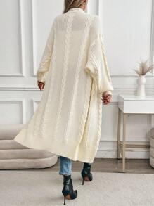 Chiquease 女士纯色落肩长袖宽松休闲开衫，秋冬 - 杏色 - 查看 2