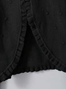 Sparklyn Tween Girl  Solid Color Ruffle Hem Long Sleeve Cropped Cardigan, Spring Autumn - Black - View 4